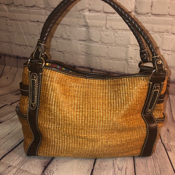 Fossil camel colored straw & brown leather purse - Picture 2 of 8
